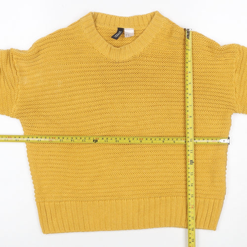 H&M Divided Women Yellow XS Chunky Knit Crew Neck Pullover Jumper