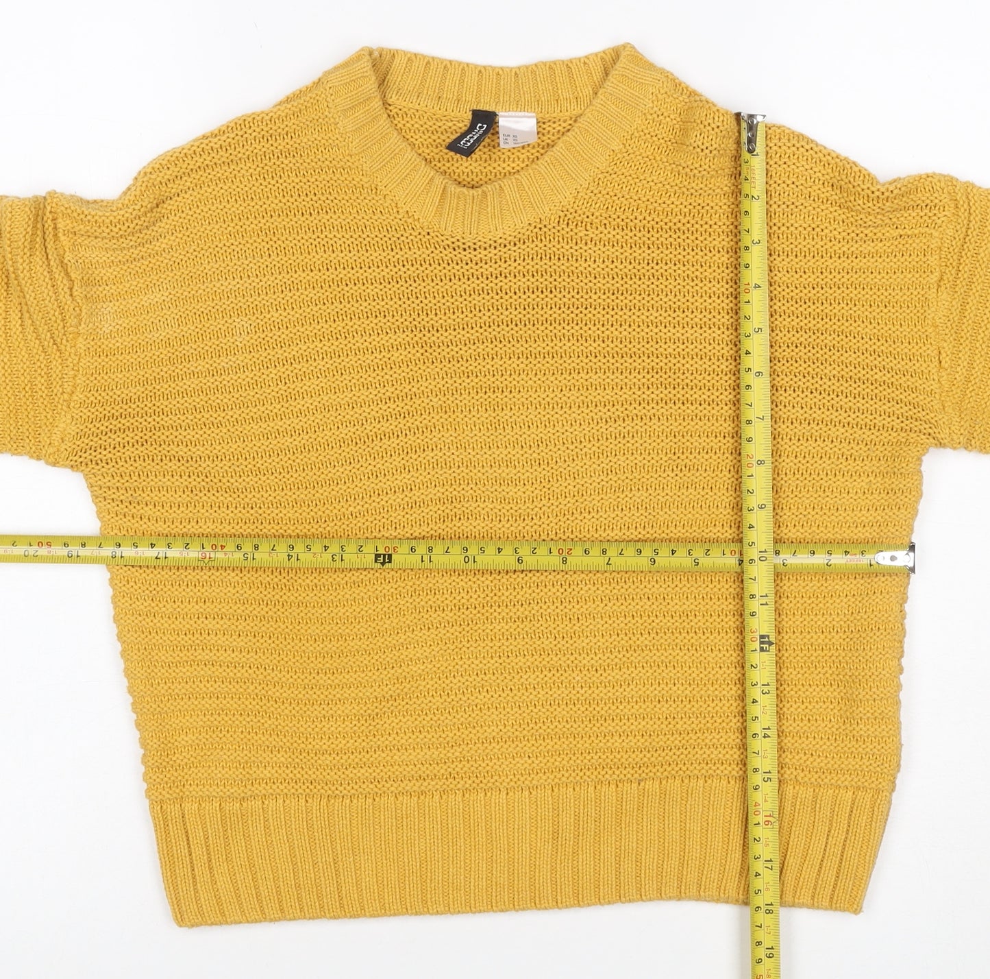 H&M Divided Women Yellow XS Chunky Knit Crew Neck Pullover Jumper