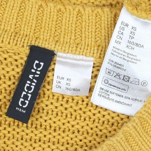 H&M Divided Women Yellow XS Chunky Knit Crew Neck Pullover Jumper