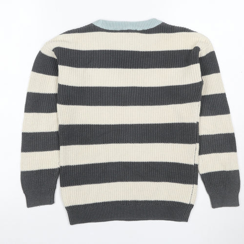 John Lewis Anyday Boys 10 Years Grey Ivory Stripe Knit Pullover Jumper