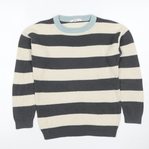 John Lewis Anyday Boys 10 Years Grey Ivory Stripe Knit Pullover Jumper