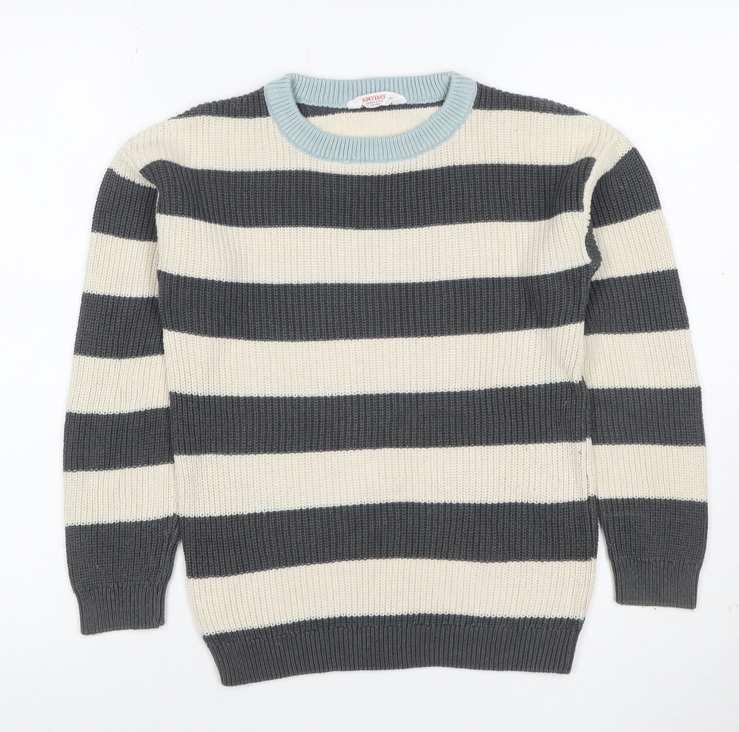 John Lewis Anyday Boys 10 Years Grey Ivory Stripe Knit Pullover Jumper