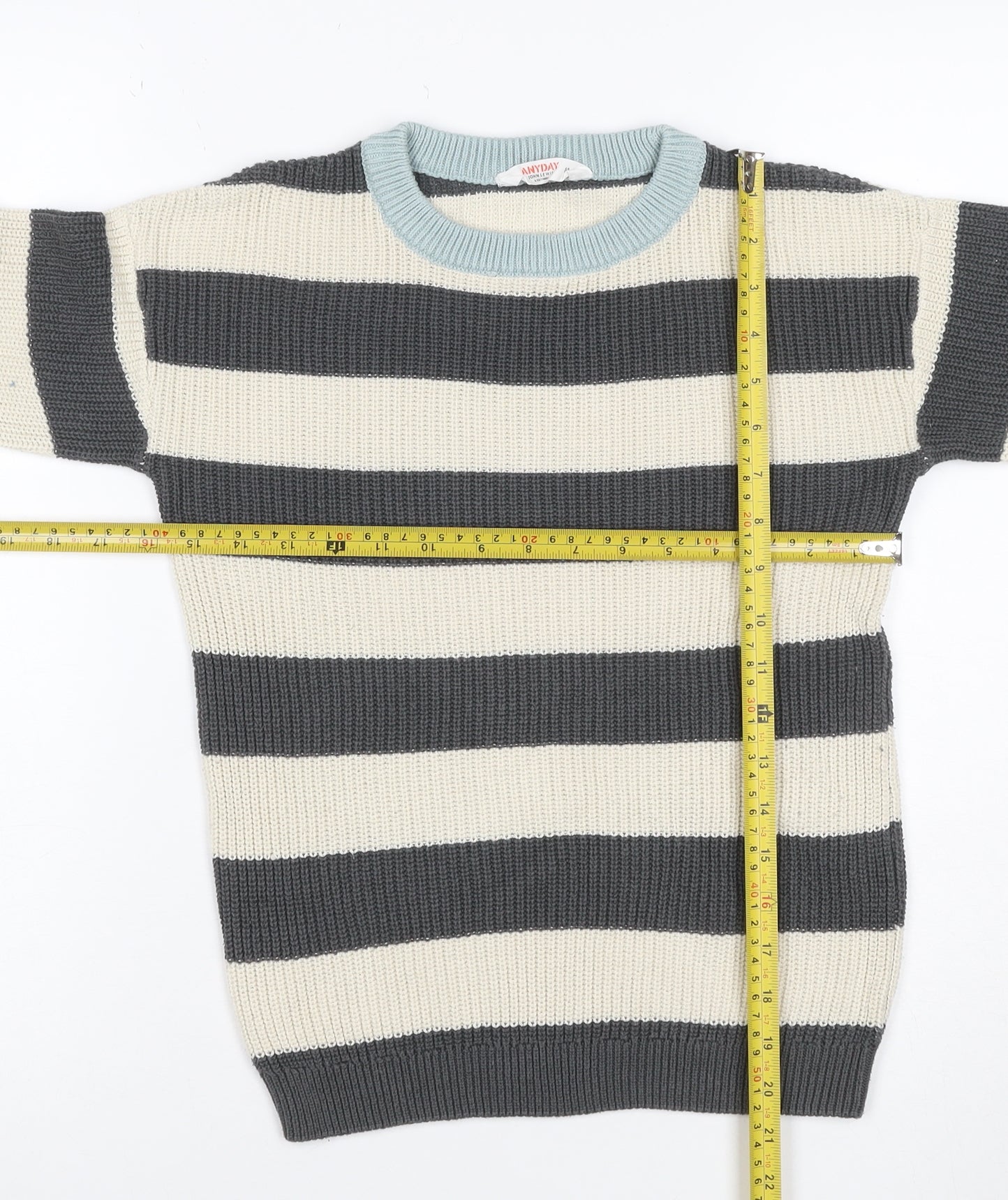 John Lewis Anyday Boys 10 Years Grey Ivory Stripe Knit Pullover Jumper