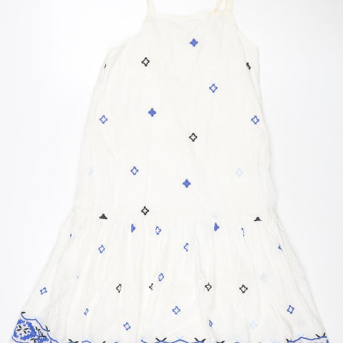 Zara Girls White Blue Embroidered A-Line Dress 13-14 Years