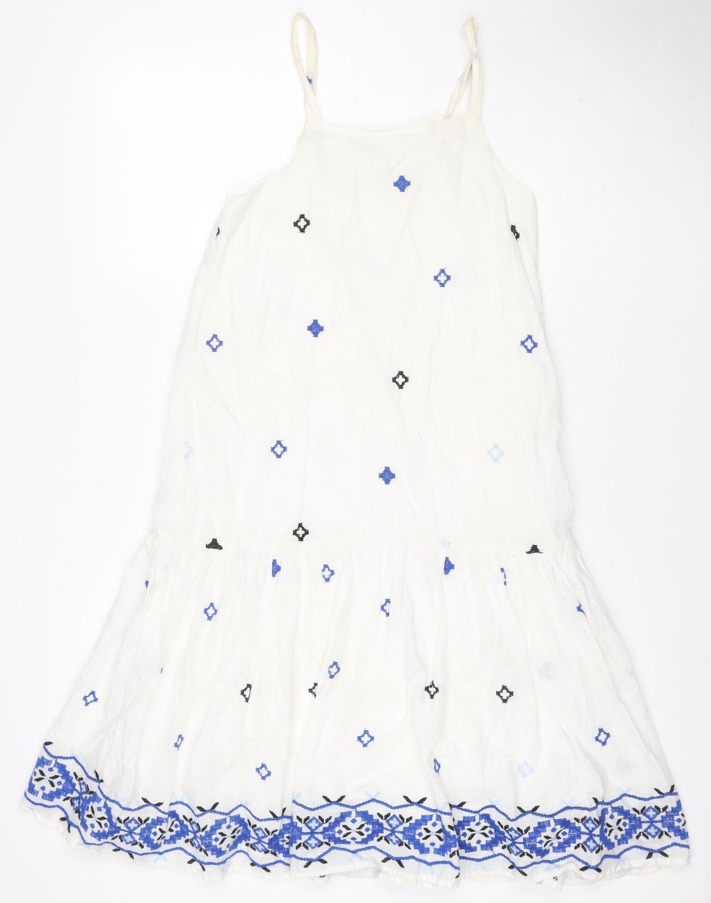 Zara Girls White Blue Embroidered A-Line Dress 13-14 Years