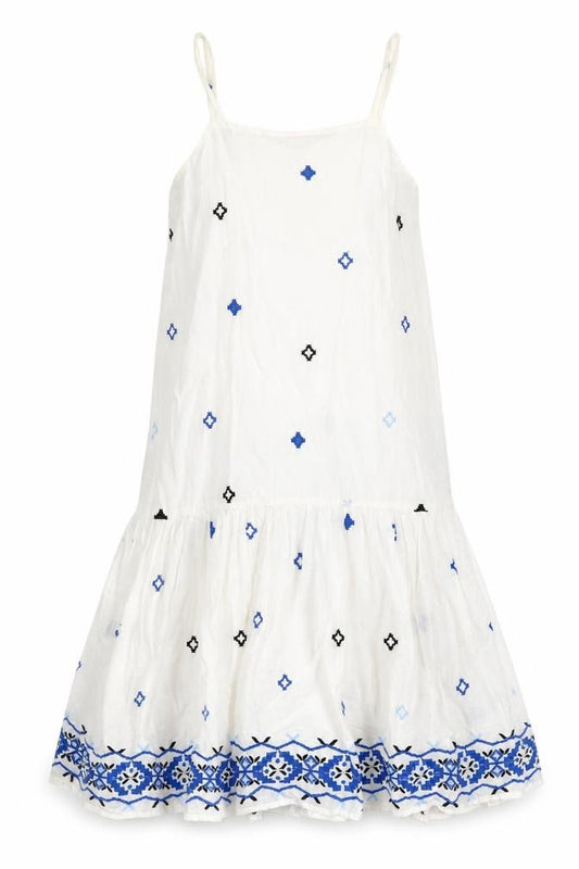 Zara Girls White Blue Embroidered A-Line Dress 13-14 Years