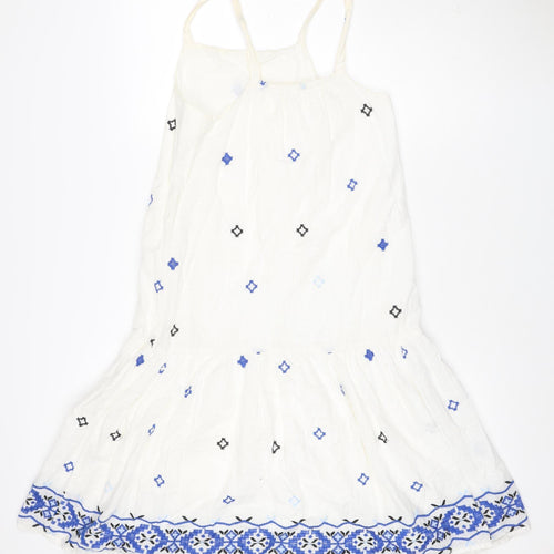 Zara Girls White Blue Embroidered A-Line Dress 13-14 Years
