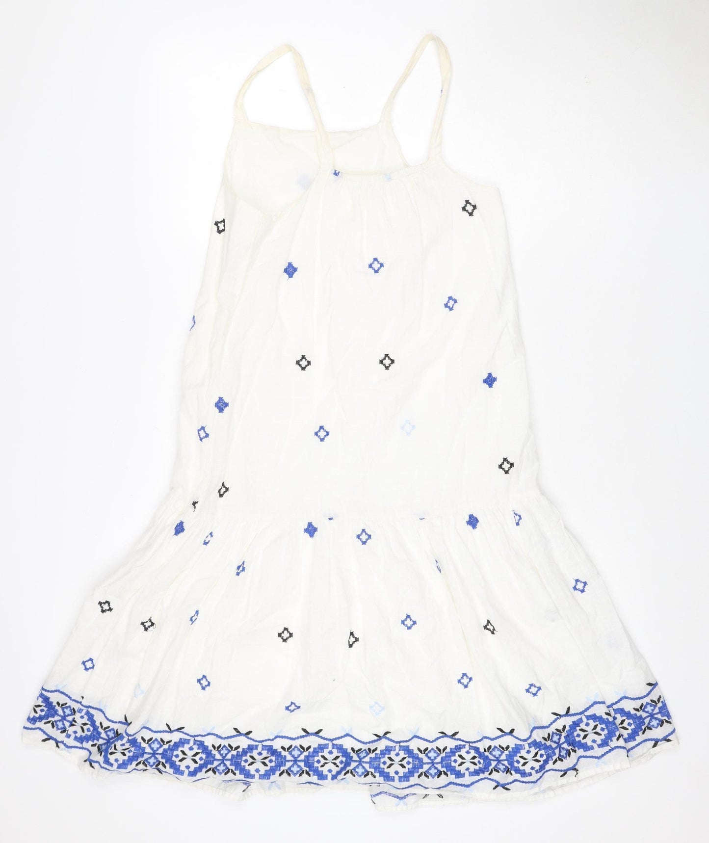 Zara Girls White Blue Embroidered A-Line Dress 13-14 Years