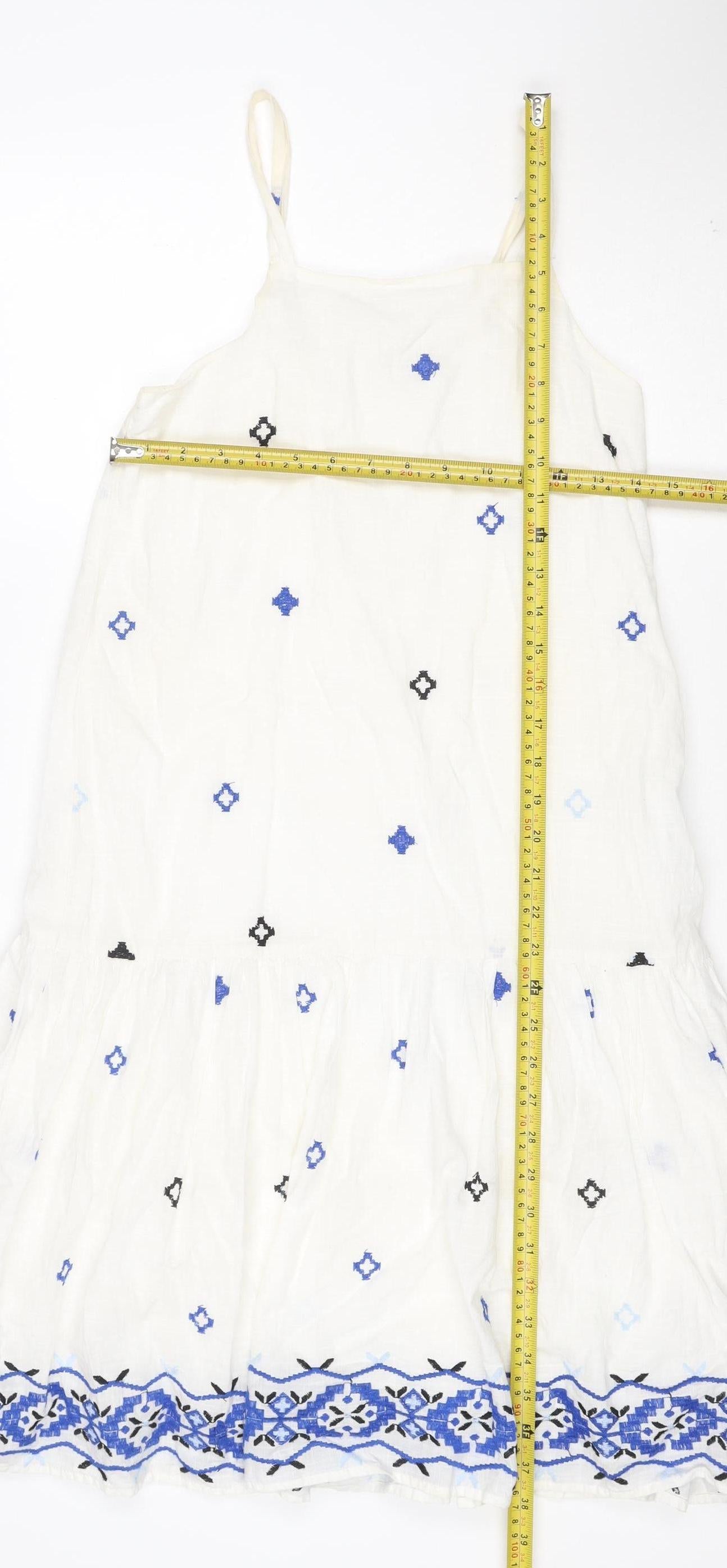 Zara Girls White Blue Embroidered A-Line Dress 13-14 Years