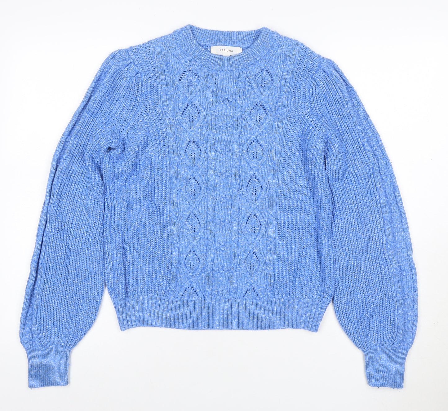 Per Una Women Blue UK 6 Cable Knit Crew Neck Jumper