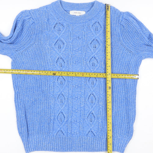 Per Una Women Blue UK 6 Cable Knit Crew Neck Jumper