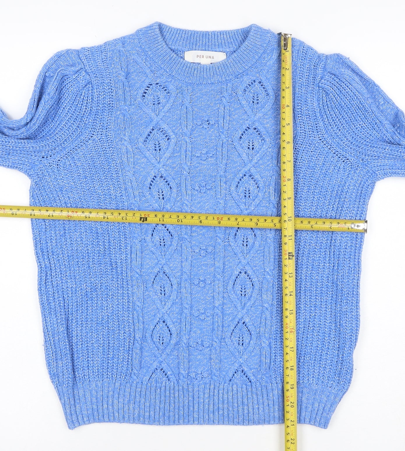 Per Una Women Blue UK 6 Cable Knit Crew Neck Jumper