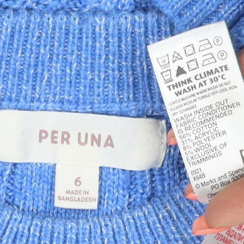 Per Una Women Blue UK 6 Cable Knit Crew Neck Jumper