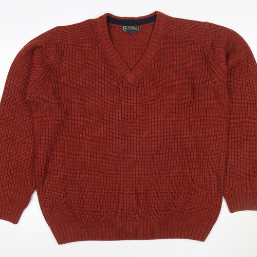 P.G. Field Men’s Red L V-Neck Cable Knit Acrylic Pullover Jumper