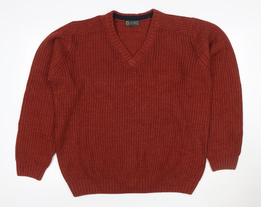 P.G. Field Men’s Red L V-Neck Cable Knit Acrylic Pullover Jumper