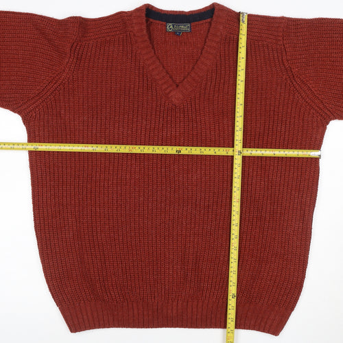 P.G. Field Men’s Red L V-Neck Cable Knit Acrylic Pullover Jumper