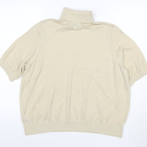 Marks and Spencer Women Gold Metallic Knit Roll Neck Top L