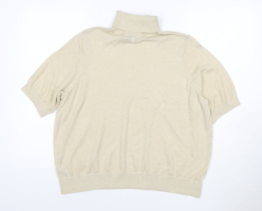 Marks and Spencer Women Gold Metallic Knit Roll Neck Top L