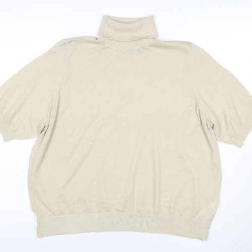 Marks and Spencer Women Gold Metallic Knit Roll Neck Top L