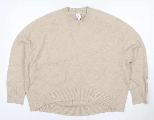 John Lewis Women Beige L Cotton Blend Crew Neck Raglan Knit Jumper