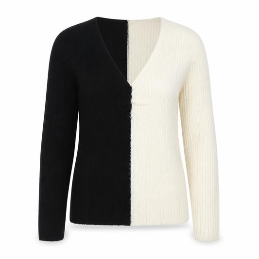 Front view of Zara Women’s Black Ivory M Rib Knit Colour Block Crew Neck Jumper