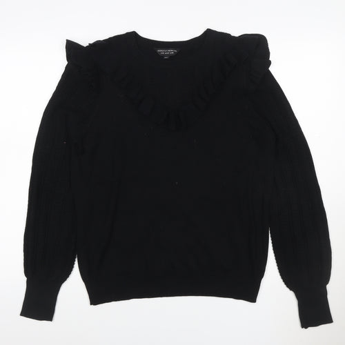 Dorothy Perkins Women Black UK 16 Ruffle Cable Knit Pullover Jumper