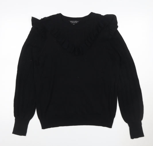 Dorothy Perkins Women Black UK 16 Ruffle Cable Knit Pullover Jumper