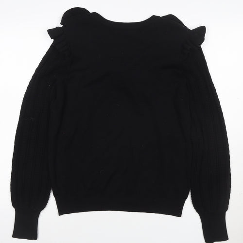 Dorothy Perkins Women Black UK 16 Ruffle Cable Knit Pullover Jumper