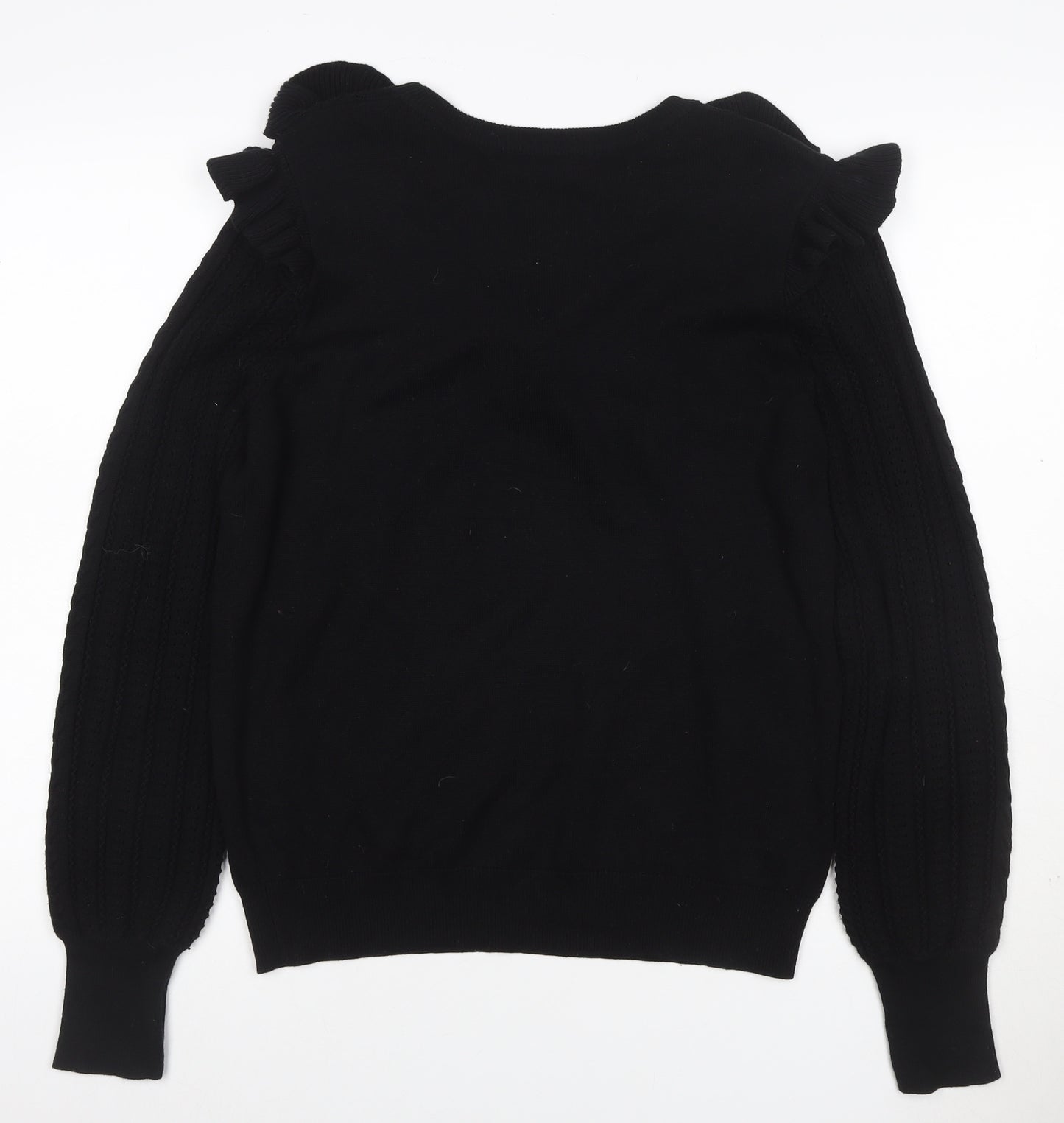 Dorothy Perkins Women Black UK 16 Ruffle Cable Knit Pullover Jumper