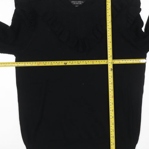 Dorothy Perkins Women Black UK 16 Ruffle Cable Knit Pullover Jumper
