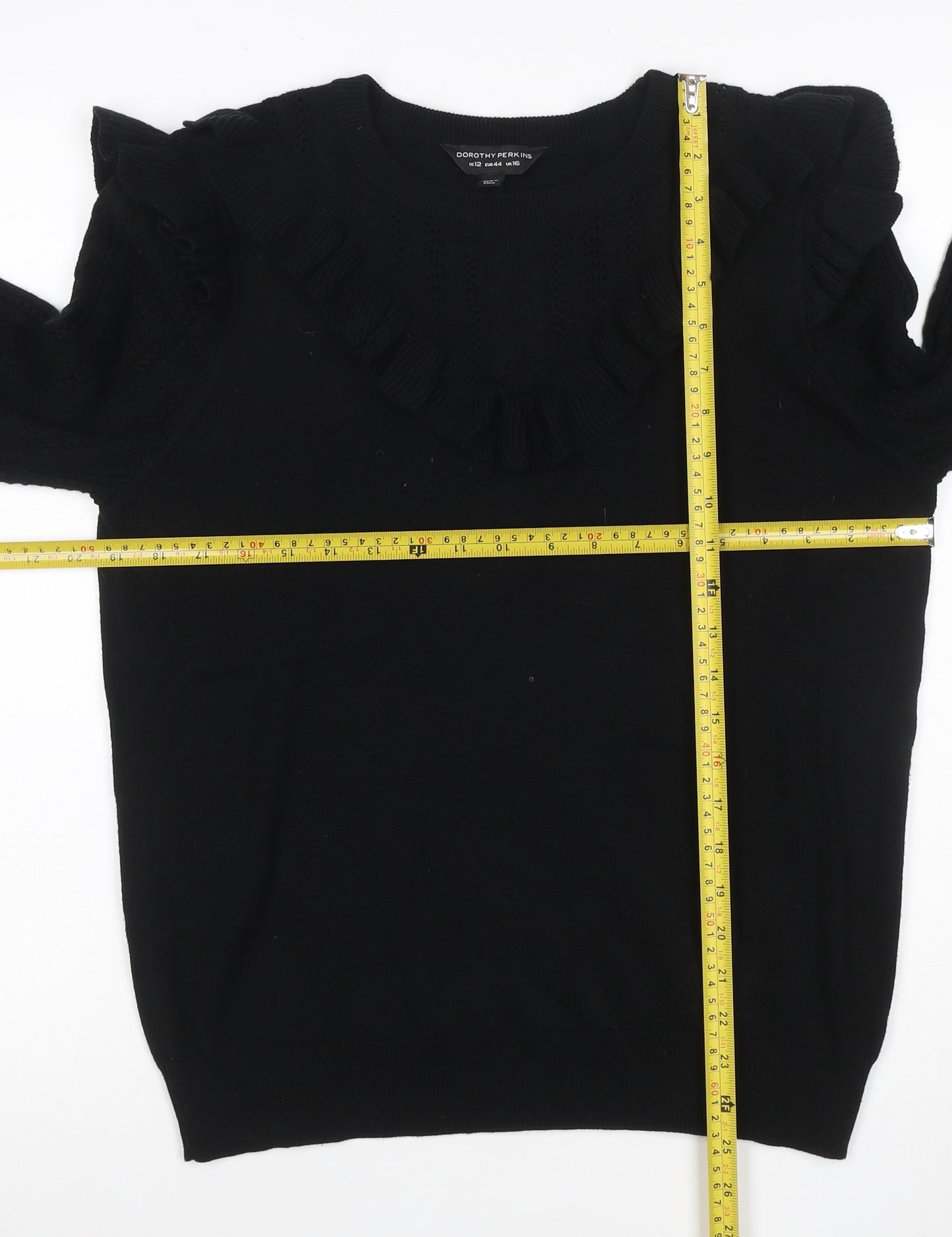 Dorothy Perkins Women Black UK 16 Ruffle Cable Knit Pullover Jumper