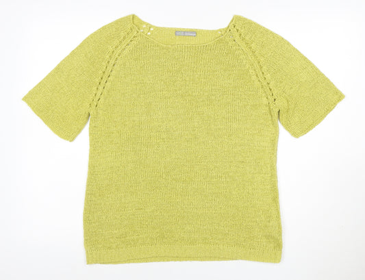 Marks and Spencer Women Yellow UK 12 Knit Short Sleeve Raglan Top
