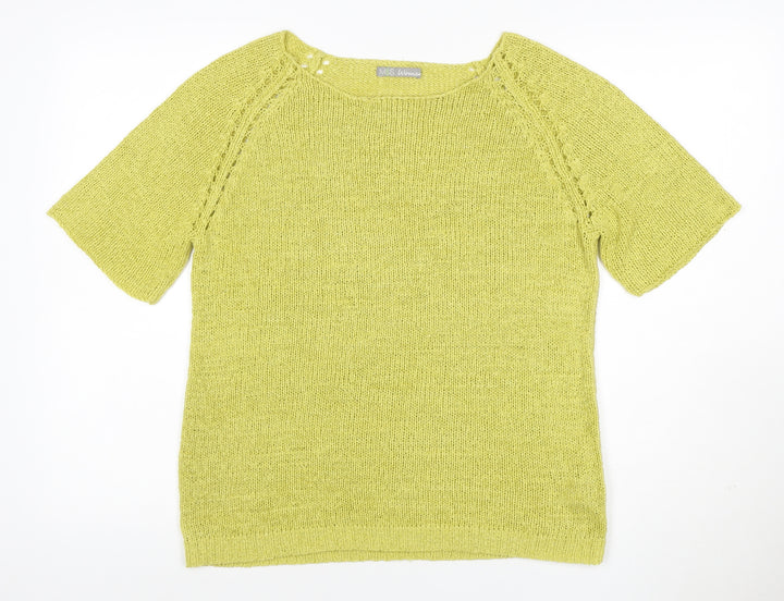 Marks and Spencer Women Yellow UK 12 Knit Short Sleeve Raglan Top
