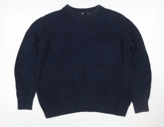 Marks and Spencer Women Blue M Cable Knit Cotton Crew Neck Jumper
