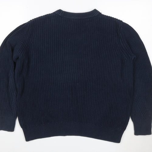 Marks and Spencer Women Blue M Cable Knit Cotton Crew Neck Jumper