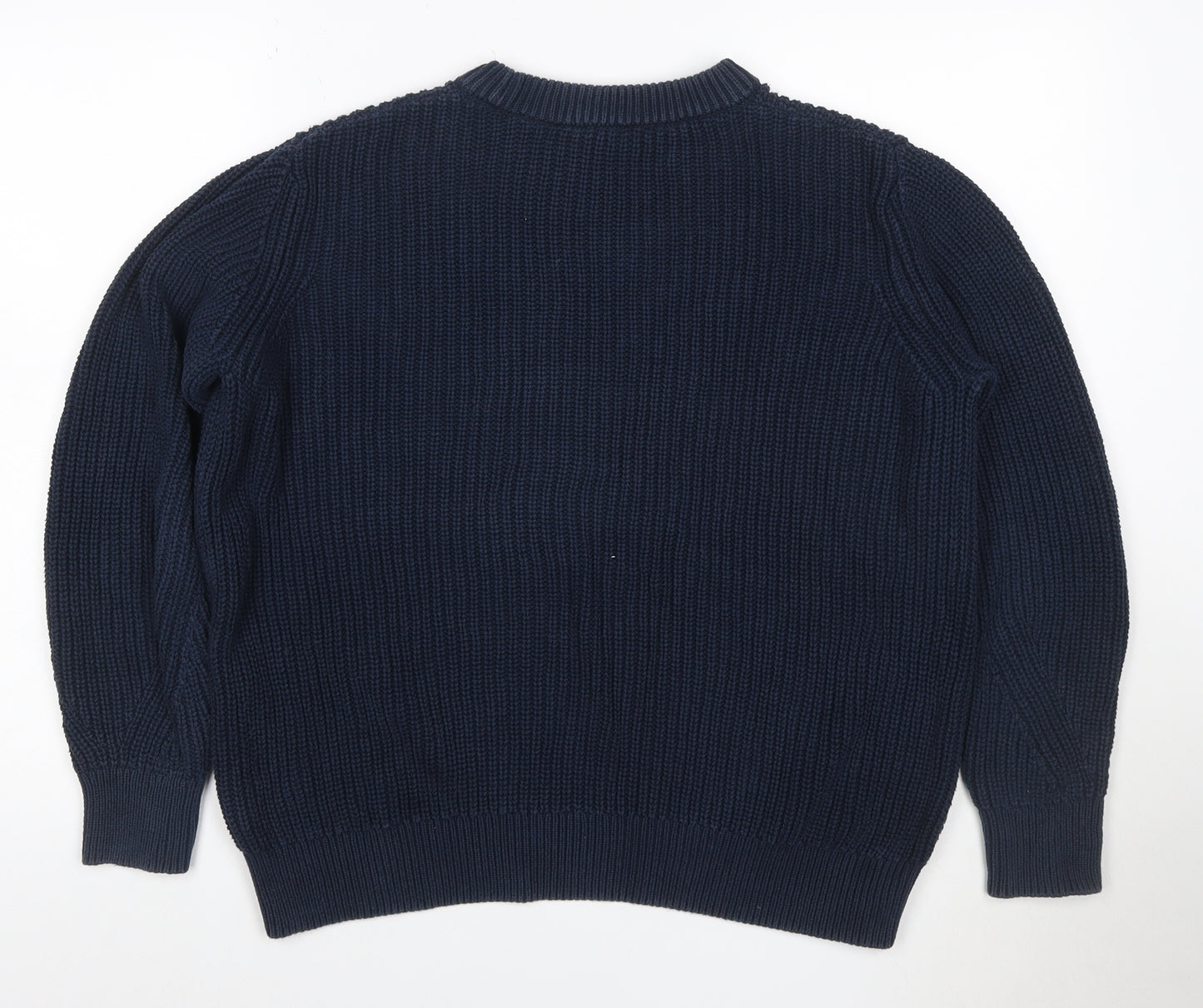 Marks and Spencer Women Blue M Cable Knit Cotton Crew Neck Jumper