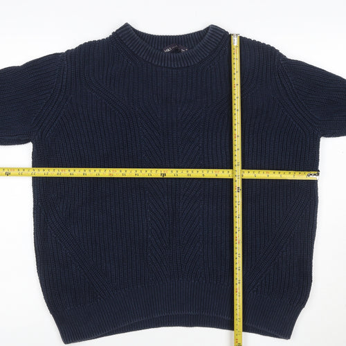 Marks and Spencer Women Blue M Cable Knit Cotton Crew Neck Jumper