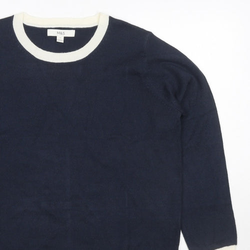 Marks and Spencer Women’s Blue Ivory Crew Neck Knit Jumper Size 12