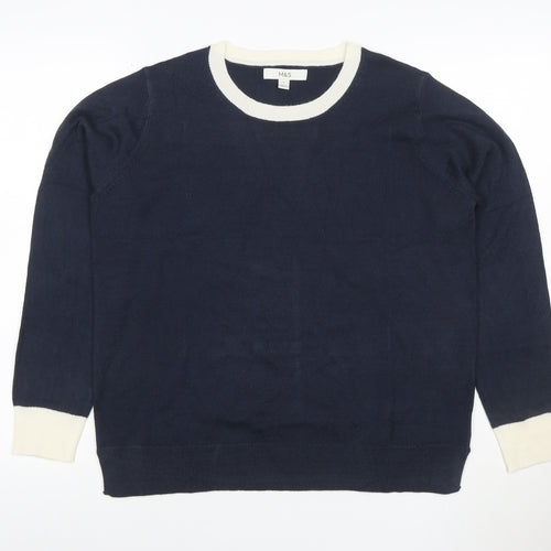 Marks and Spencer Women’s Blue Ivory Crew Neck Knit Jumper Size 12