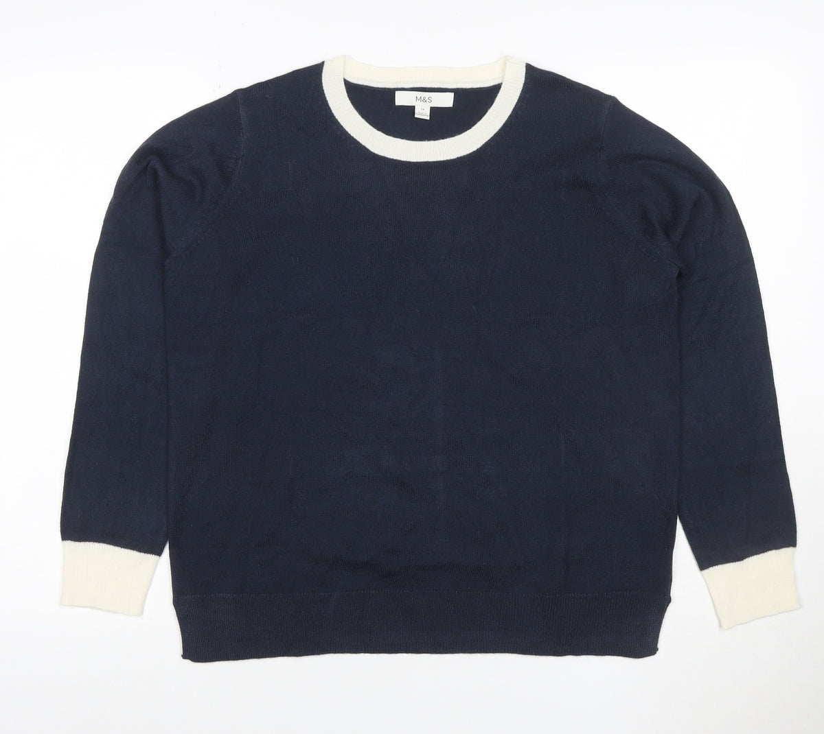 Marks and Spencer Women’s Blue Ivory Crew Neck Knit Jumper Size 12