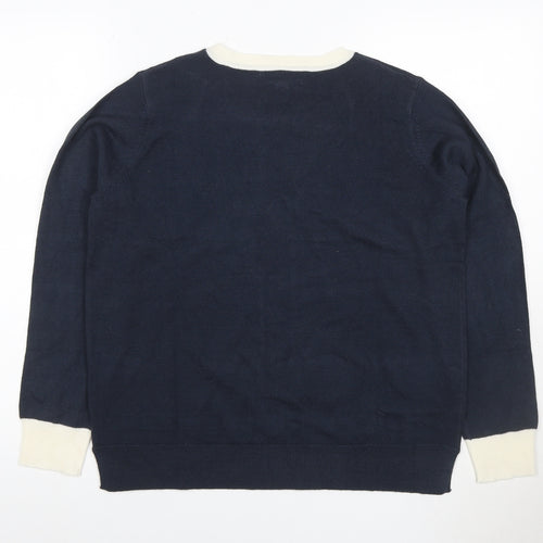 Marks and Spencer Women’s Blue Ivory Crew Neck Knit Jumper Size 12