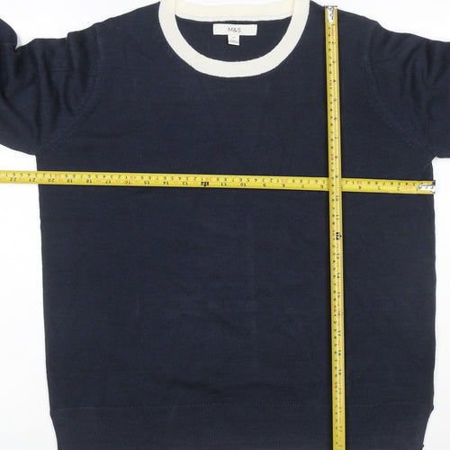 Marks and Spencer Women’s Blue Ivory Crew Neck Knit Jumper Size 12