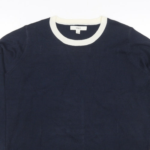 Marks and Spencer Women’s Blue Ivory Crew Neck Knit Jumper Size 12