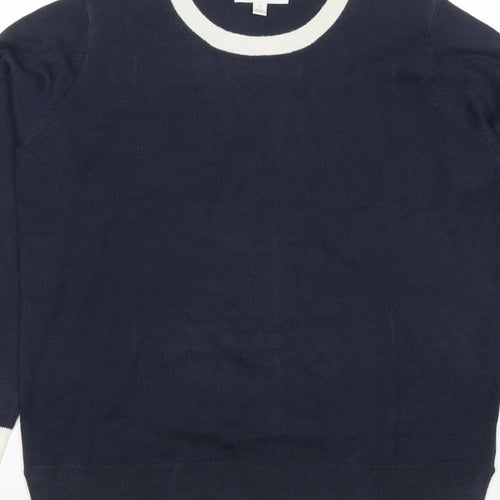 Marks and Spencer Women’s Blue Ivory Crew Neck Knit Jumper Size 12