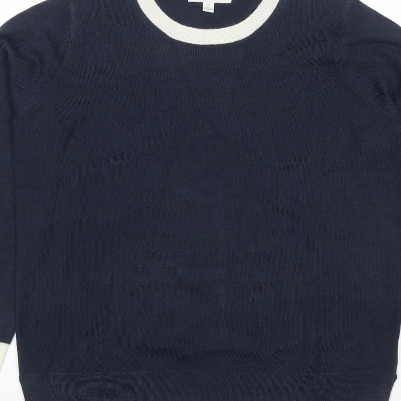 Marks and Spencer Women’s Blue Ivory Crew Neck Knit Jumper Size 12