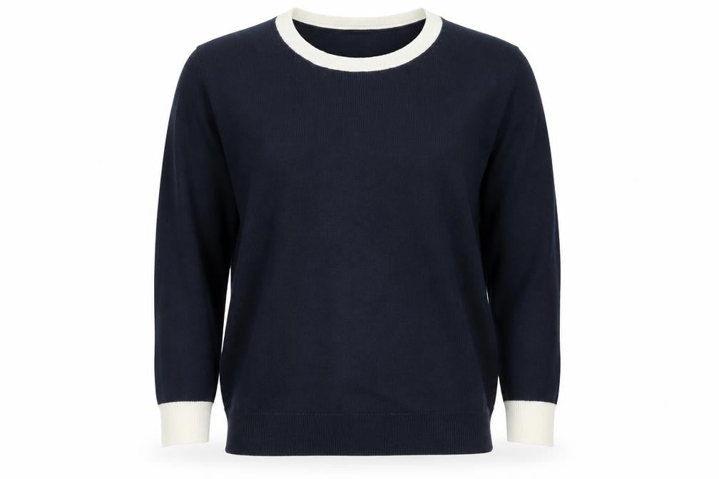 Marks and Spencer Women’s Blue Ivory Crew Neck Knit Jumper Size 12