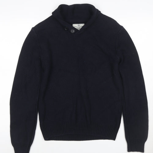 Next Men’s Navy Blue Medium Button Neck Knit Pullover Jumper