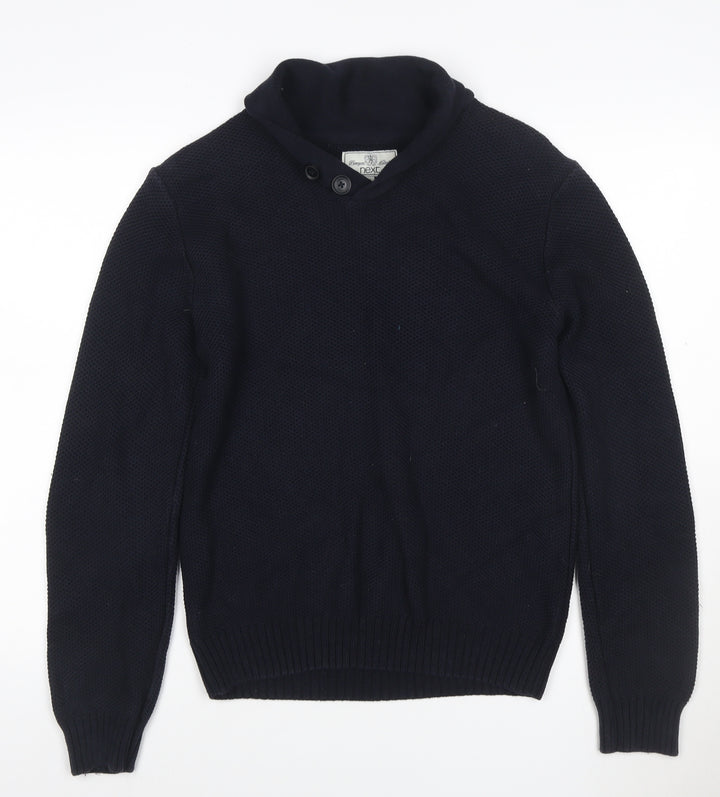 Next Men’s Navy Blue Medium Button Neck Knit Pullover Jumper