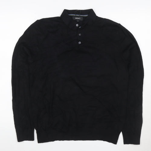 Next Men’s Black M Long Sleeve Cotton Stretch Polo Shirt