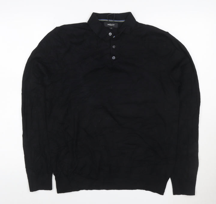 Next Men’s Black M Long Sleeve Cotton Stretch Polo Shirt